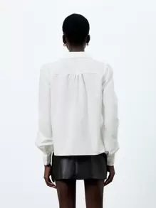 Aveloria Blusa De Mujer De Manga Larga De Color Liso Con Pliegues