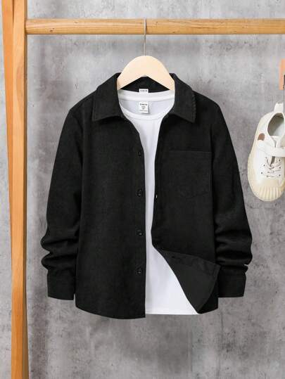 SHEIN Tween Boys' Regular Fit Black Shirt With Classic Collar And Long Sleeves;Boys Fall Clothes;Boys Winter Clothes, Teen Boys Collard Jackets, Boy Jackets For Kids Black, Long Sleeve Shirt For Boys,Ensemble Hiver,Winter Clothing,Fall Outfits,Fall Clothing,All Clothes For Kids,Black Tops ,Fall Tops