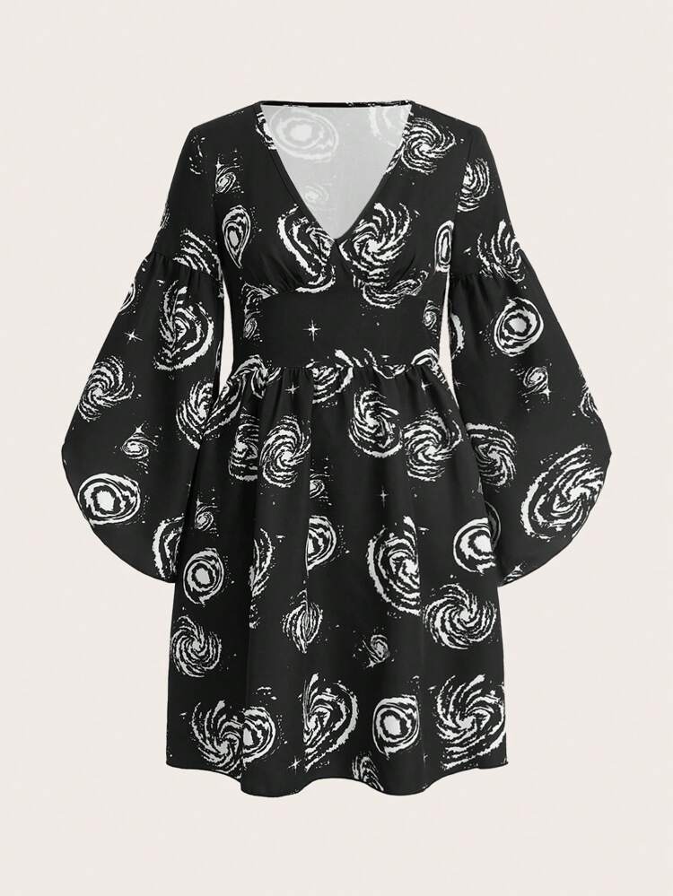 Women'S Swirl Printed Bell Sleeve Dress