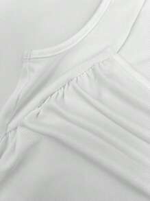 SHEIN EZwear Set de 2 piezas Camiseta sin mangas con fruncidos y unicolor, talla grande, para primavera/verano