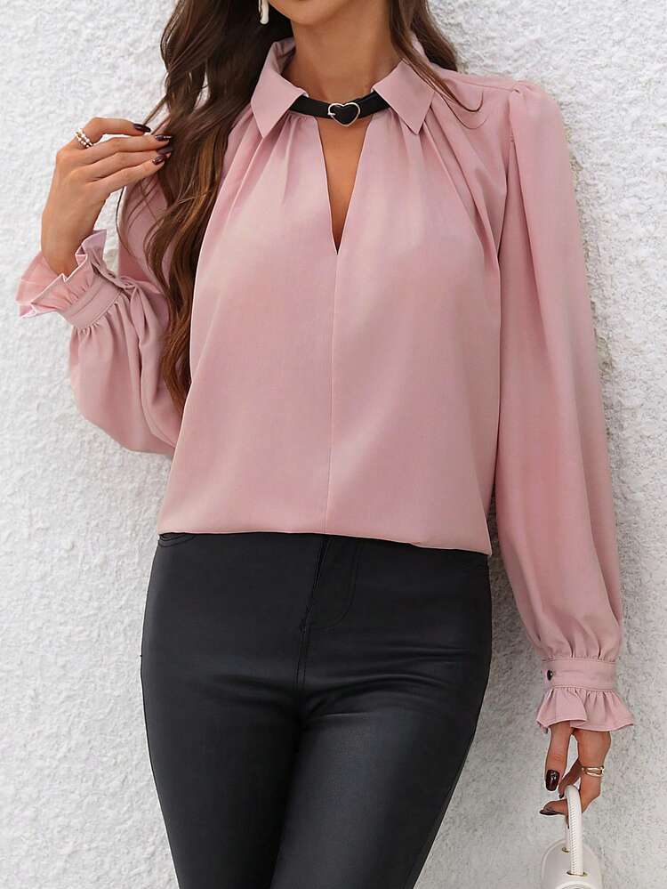 Solid Color Pleated Long Sleeve Shirt Fall Cloth For Women
