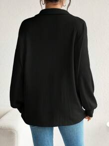 SHEIN Thai sản Tay áo lồng đèn Cổ Polo Dài Áo thun - màu đen - Xem 2