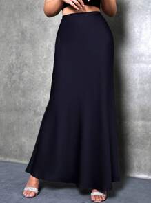 Glamine 纯色高腰长裙，女士长款半身裙，宝蓝色，休闲长裙，适合派对、夜店、度假等场合。 - 寶藍色 - 查看 3