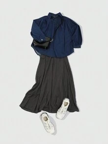 FRIFUL Của phụ nữ Thả vai Tops Denim Với Buộc Dây đai - Rửa tối - Xem 8