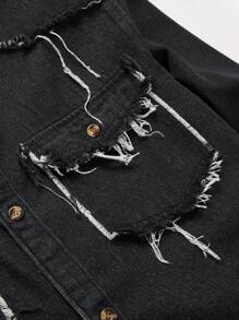 Manfinity Homme Loose Fit Men's Brushed Casual Denim Shirt - Black - View 5