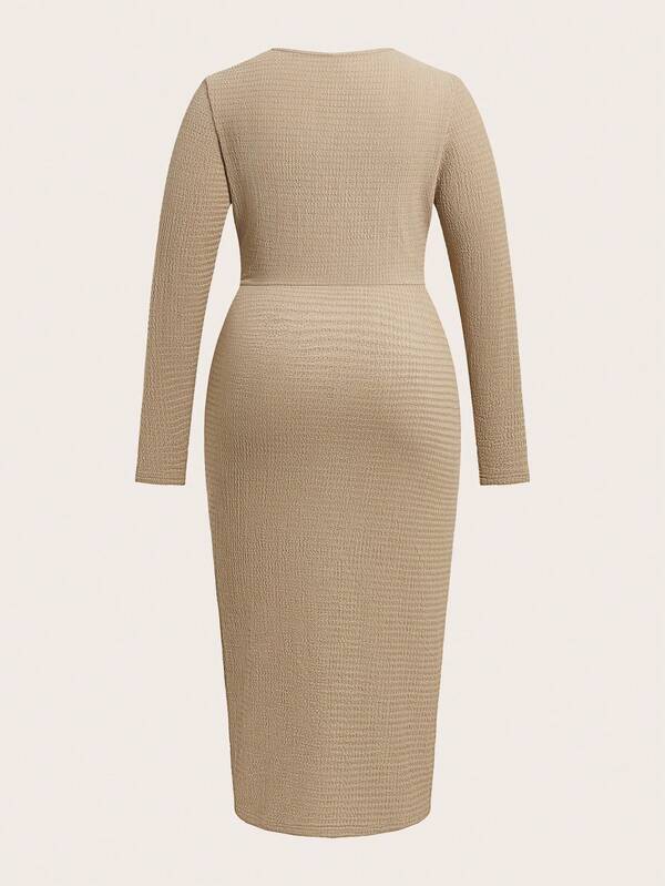 SHEIN Clasi Plus Size Drawstring Detail High Slit Long Sleeve Dress