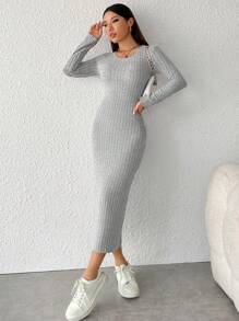 SHEIN PETITE Vestido Maxi De Manga Larga