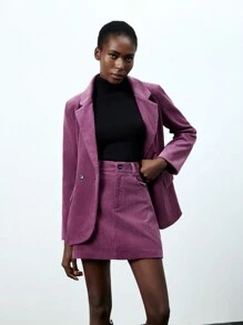 SHEIN BIZwear Ladies' Solid Color Corduroy Suit, 2pcs/Set - Purple - View 4