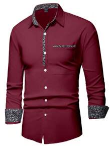 Manfinity Mode Camicia A Maniche Lunghe In Patchwork Stampato A Fiori Piccoli Per Uomo