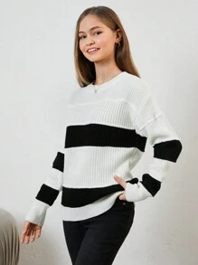 RueChic Teenage Girls' Color Block Long Sleeve Sweater