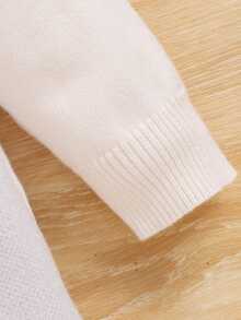 SHEIN Baby Girls' Casual Loose Fit Sweater Dress With Ruffle Trim & Floral Design, Round Neck - White - View 3