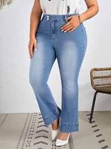 SHEIN LUNE 大尺碼水洗喇叭牛仔褲 - 中等水洗藍 - 查看 1