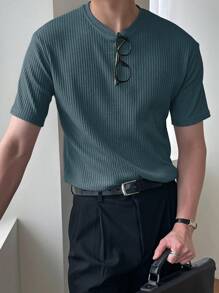 DAZY Men's Summer Ribbed Top Tee - Green - View 5