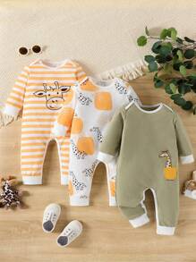 Baby Boy 3pcs/Set Giraffe Print Long Sleeve Jumpsuit