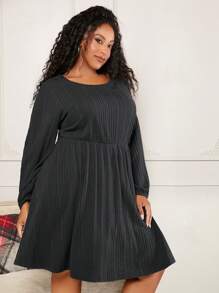 SHEIN CURVE+ 聖誕大碼素色燈籠袖洋裝 - 深灰色 - 查看 7