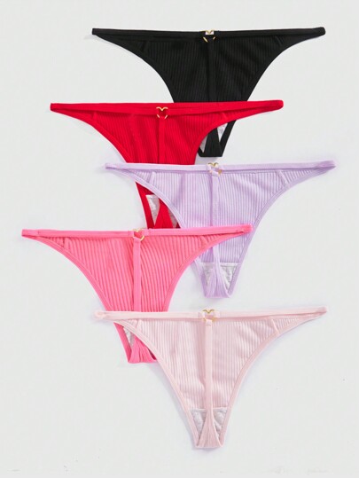 Kawaii Women'S Romantic Heart Shaped Design G-String With Accessory Set (5pcs)