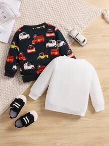 2 Miếng Em bé Con trai Thú vị Ô tô/xe hơi Mẫu Tay áo dài Vòng cổ Áo nỉ Bộ - Nhiều màu - Xem 2