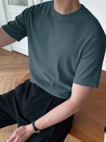 DAZY Men's Summer Ribbed Top Tee - Green - View 3