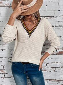 SHEIN LUNE Web Panel Button Detail T-Shirt Fall Cloth For Women - Apricot - View 5
