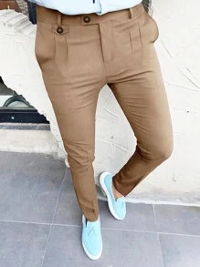 SHEIN Manfinity Mode Nam Màu thuần Túi nghiêng Quần tây - Lạc đà - Xem 5