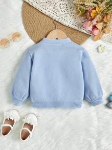 SHEIN 寶寶女孩可愛的花紋長袖V領針織開襟衫 - 藍色 - 查看 2