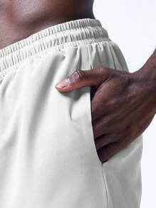 Manfinity Sport Corelite Boyfriend Style Men's Drawstring Waist Sports Shorts With Slanted Pocket, White Shorts Jogger Shorts