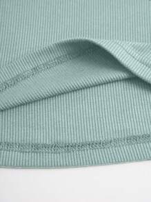 INAWLY Camiseta De Manga Larga Ajustada Con Agujeros De Color Liso Para Mujer Con Canalé