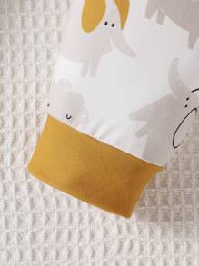 幼兒男童可愛風格白色標語印花連體褲,配大象印花長褲和帽子套裝 - 杏色 - 查看 8