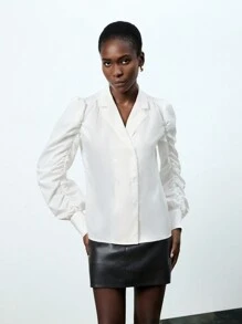 Aveloria Blusa De Mujer De Manga Larga De Color Liso Con Pliegues