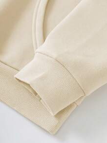 INAWLY 星星和字母图案拉链抽绳保暖内衬连帽衫，长袖上衣 - 米色 - 查看 5