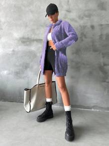SHEIN Cottnline Chaqueta De Forro Polar Teddy Con Cremallera - Morado - Ver 4