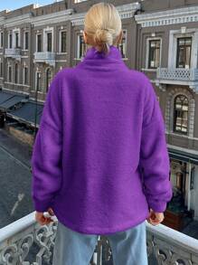 EURMUSE Drop Shoulder Teddy Jacket - Purple - View 2
