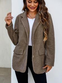 SHEIN Unity Của phụ nữ Cổ bẻ Nhọn Hem Áo vest Áo khoác - màu nâu - Xem 1