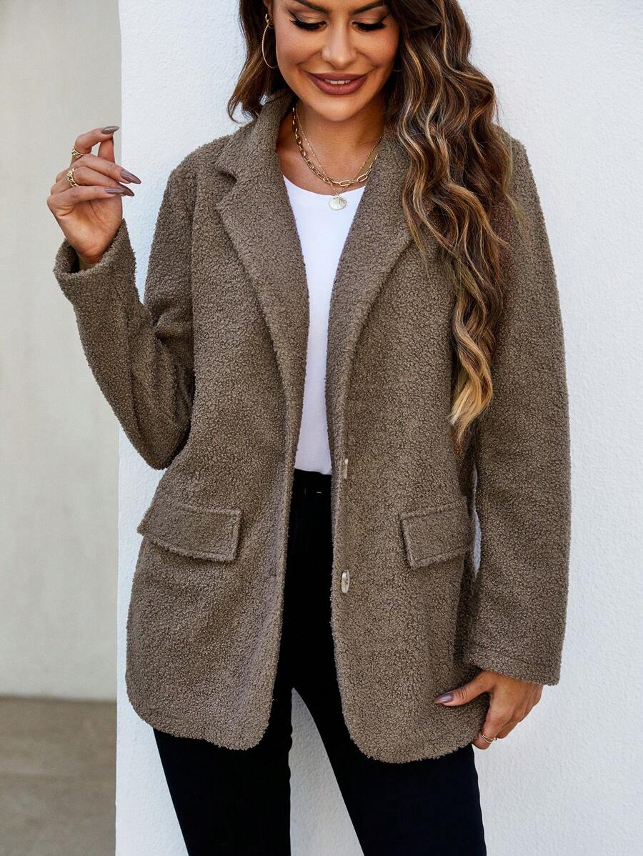 SHEIN Unity Của phụ nữ Cổ bẻ Nhọn Hem Áo vest Áo khoác - màu nâu - Xem 1