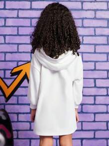 TEENAGE MUTANT NINJA TURTLES | SHEIN 少女卡通圖案下擺寬鬆帽裝連身裙春秋款 - 白色 - 查看 2