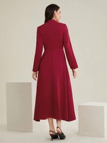Modelyn Burgundy Red Women'S Solid Color Belted Dress - Burgundy - View 2