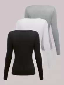 Chiquease 3pcs Solid V Neck Tee Fall Cloth For Women - Multicolor - View 2