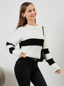 RueChic Teenage Girls' Color Block Long Sleeve Sweater