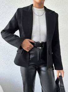 Vòng cổ Kẻ sọc Len Áo vest - màu đen - Xem 3