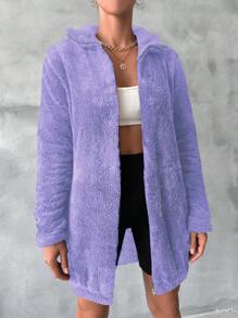 SHEIN Cottnline Chaqueta De Forro Polar Teddy Con Cremallera - Morado - Ver 5