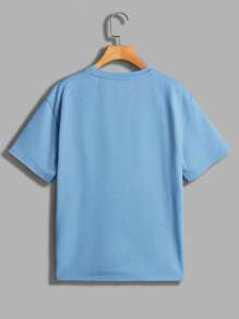 SHEIN Tween Boys' Loose Fit Casual Crew Neck Short Sleeve T-Shirt And Pants 3pcs Outfits Matching Set