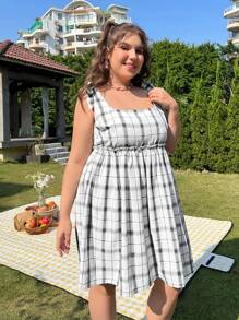 SHEIN MOD Của phụ nữ Kích thước lớn Kẻ sọc Đầm - Đen và trắng - Xem 3