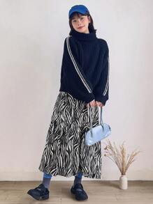 FRIFUL 斑馬紋荷葉邊半身裙 - 黑色 - 查看 8