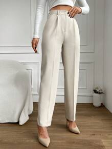 EURMUSE Women Patch Detailed Regular Pants - Beige - View 5