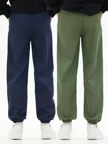 SHEIN 男童運動時尚字母貼佈長褲 - 彩色 - 查看 2