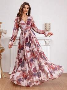 女士花卉印花裹领连衣裙