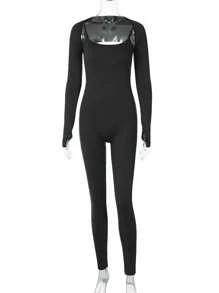 SHEIN EZwear Women'S Sleeveless Crop Top And Jumpsuit Set - Black - View 4