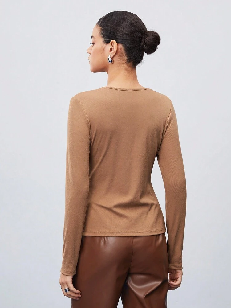 Chain Button Front Long Sleeve T-Shirt