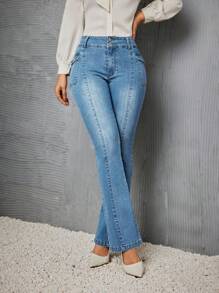 SHEIN Privé Women'S Flared Jeans - Medium Wash - View 4