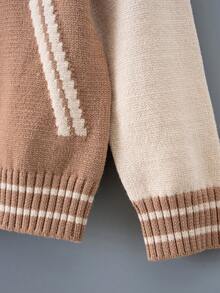 幼童男童拼色開衫毛衣褲子套裝 - 卡其色 - 查看 4